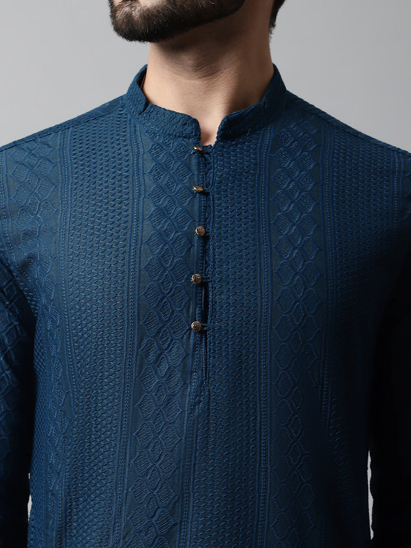 Jompers Men's Embroiderd Kurta Pajama ( JOKP 640Teal )