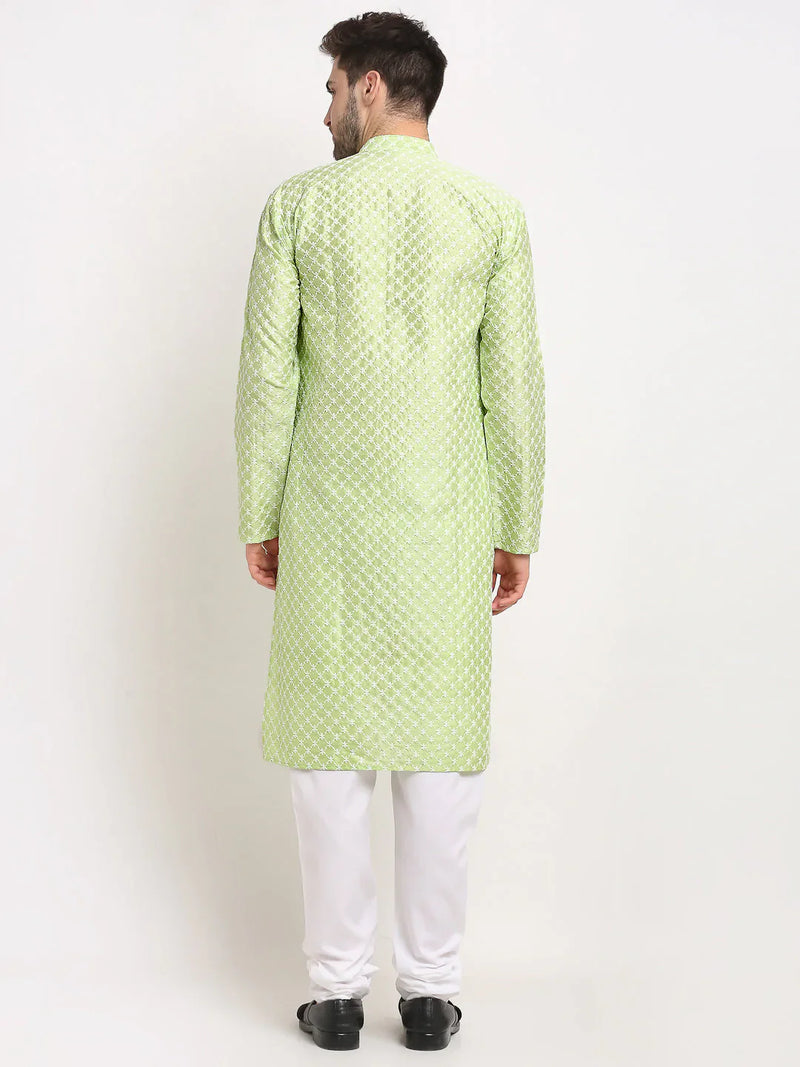 Jompers Men Green Chikankari Kurta with Churidar ( JOKP 641 Green )