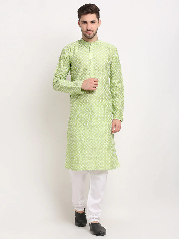 Jompers Men Green Chikankari Kurta with Churidar ( JOKP 641 Green )