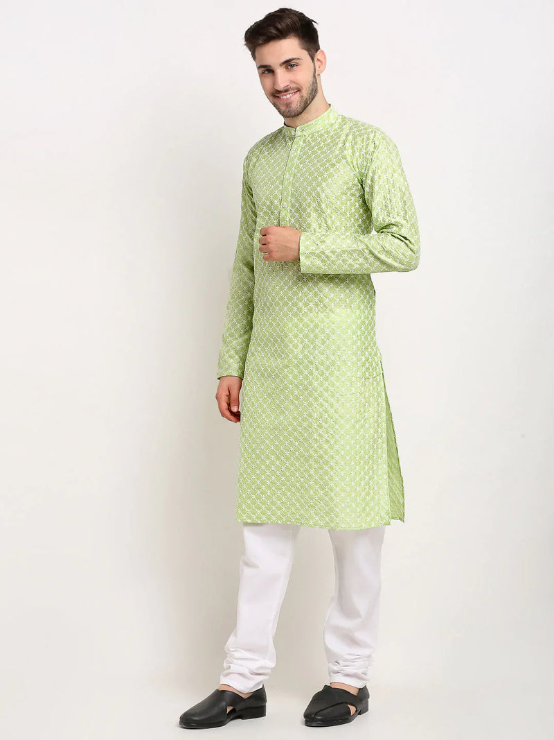 Jompers Men Green Chikankari Kurta with Churidar ( JOKP 641 Green )