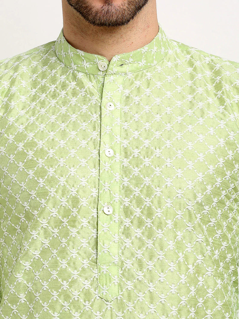 Jompers Men Green Chikankari Kurta with Churidar ( JOKP 641 Green )