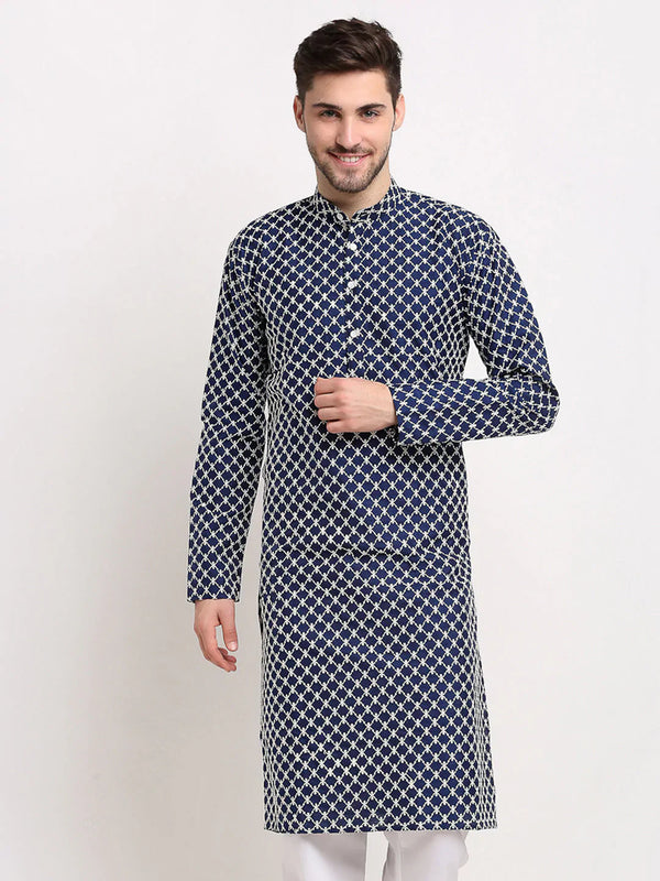 Jompers Men Navy Blue Chikankari Kurta Only ( KO 641 Navy )