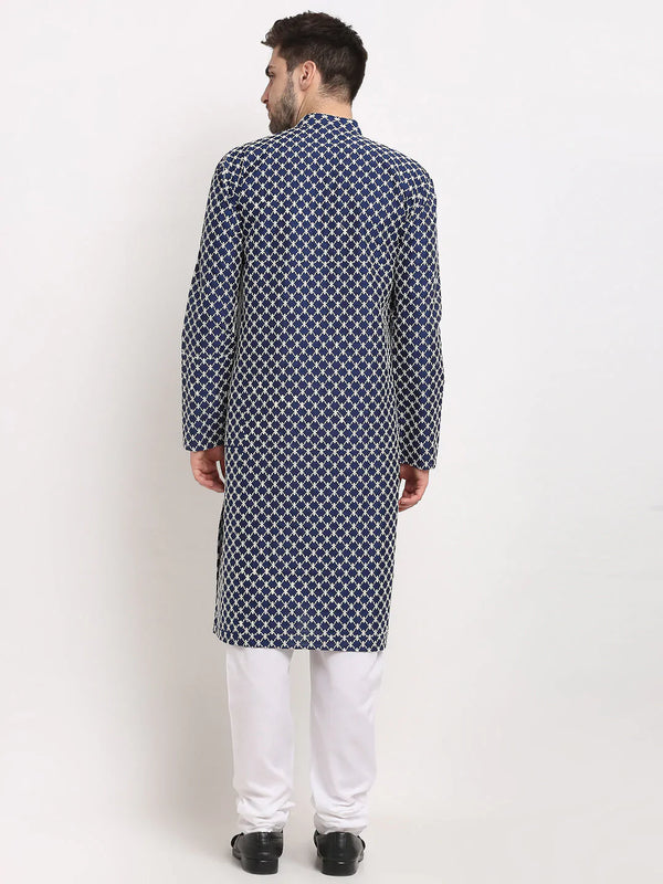 Jompers Men Navy Blue Chikankari Kurta with Churidar ( JOKP 641 Navy )