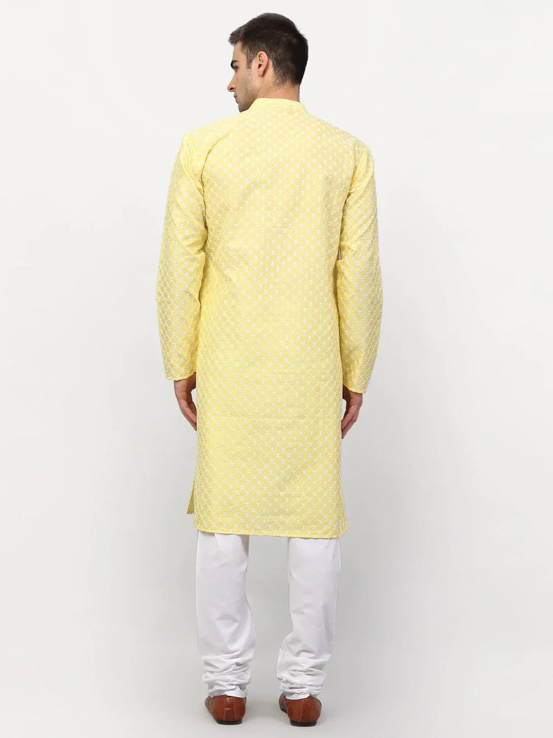 Jompers Men Yellow Chikankari Kurta with Churidar ( JOKP 641 Yellow )