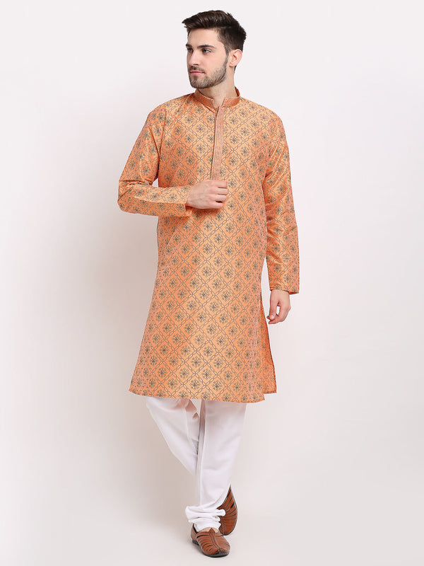 Jompers Men's Orange Woven Kurta Payjama Sets