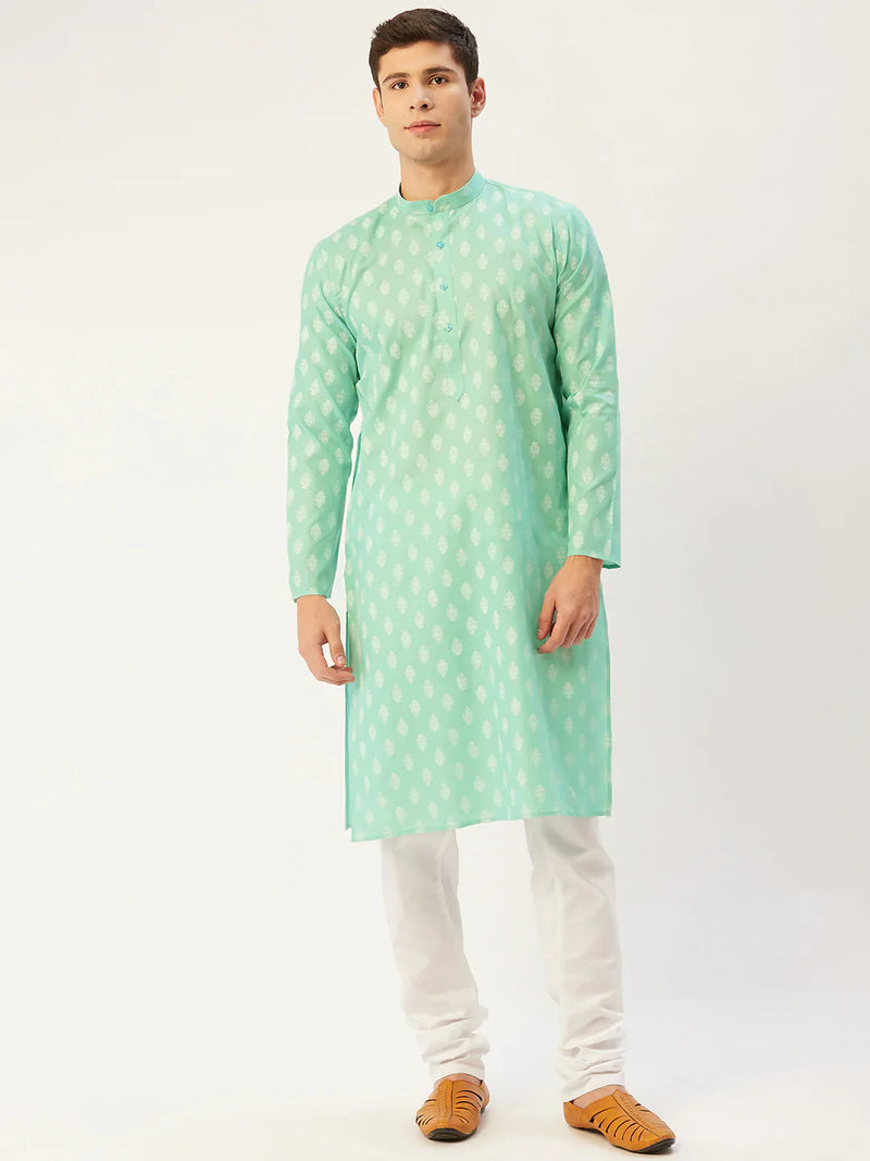 Jompers Men's Green Cotton Floral printed kurta Pyjama Set ( JOKP 650 Green )