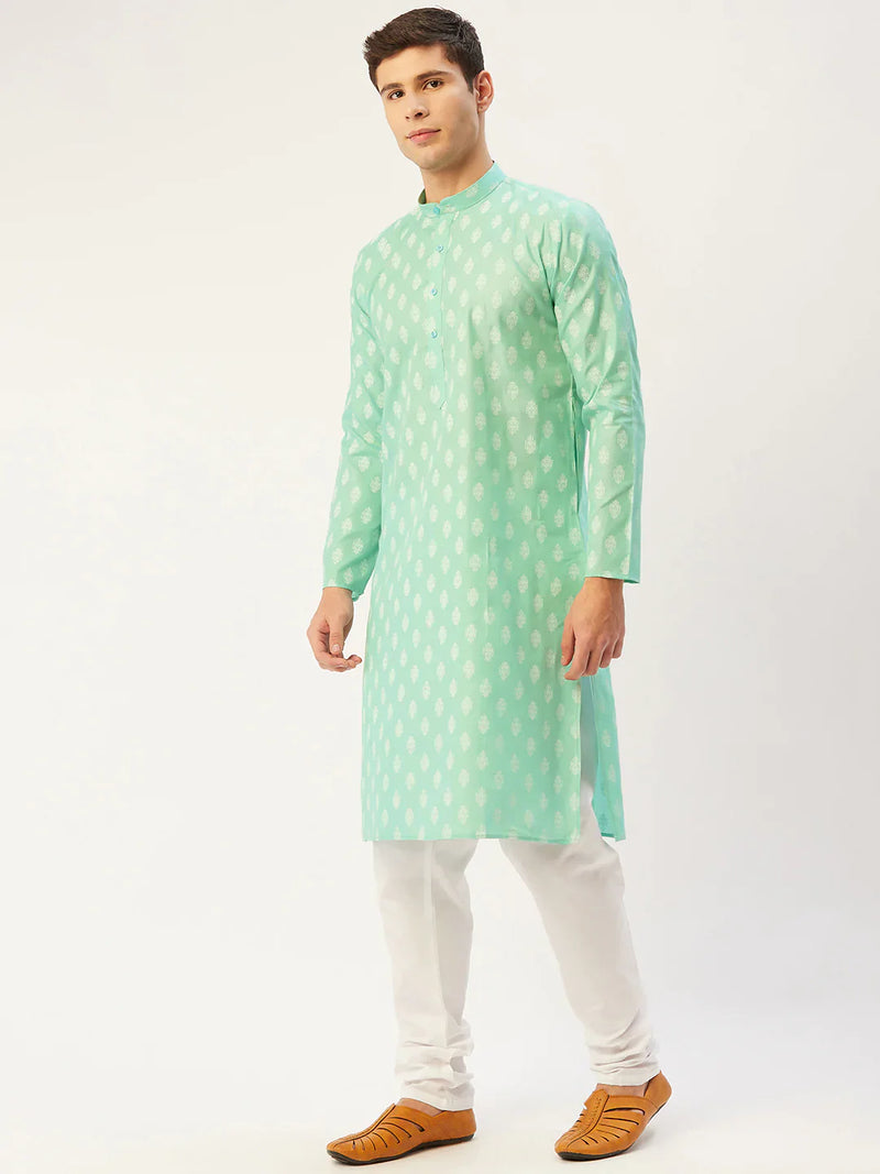 Jompers Men's Green Cotton Floral printed kurta Pyjama Set ( JOKP 650 Green )