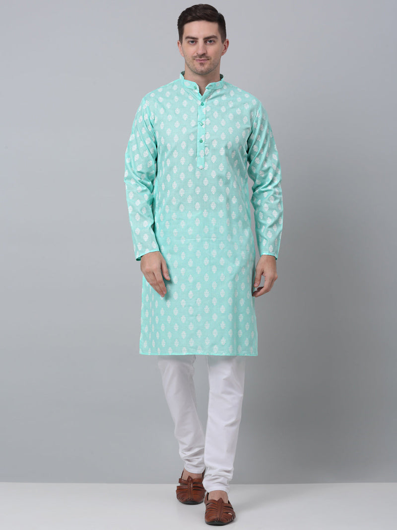 Jompers Men's Green Cotton Floral printed kurta Pyjama Set