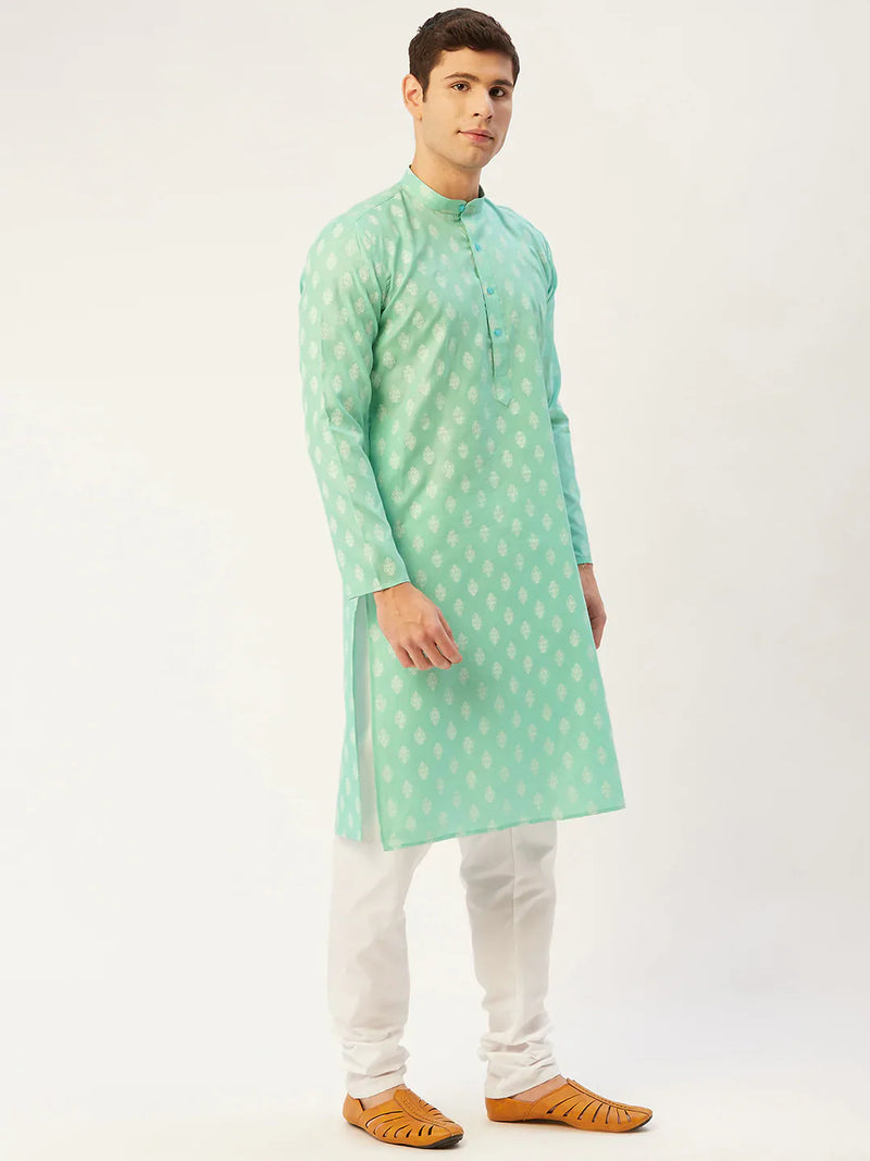 Jompers Men's Green Cotton Floral printed kurta Pyjama Set ( JOKP 650 Green )