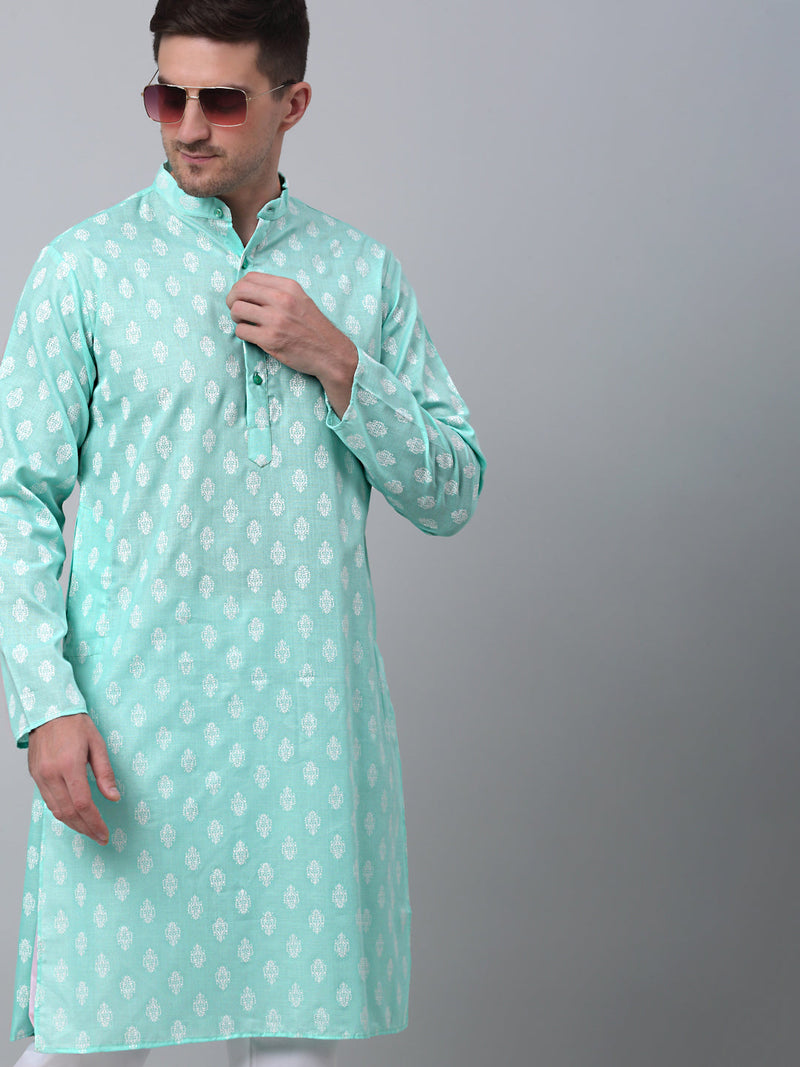 Jompers Men's Green Cotton Floral printed kurta Pyjama Set