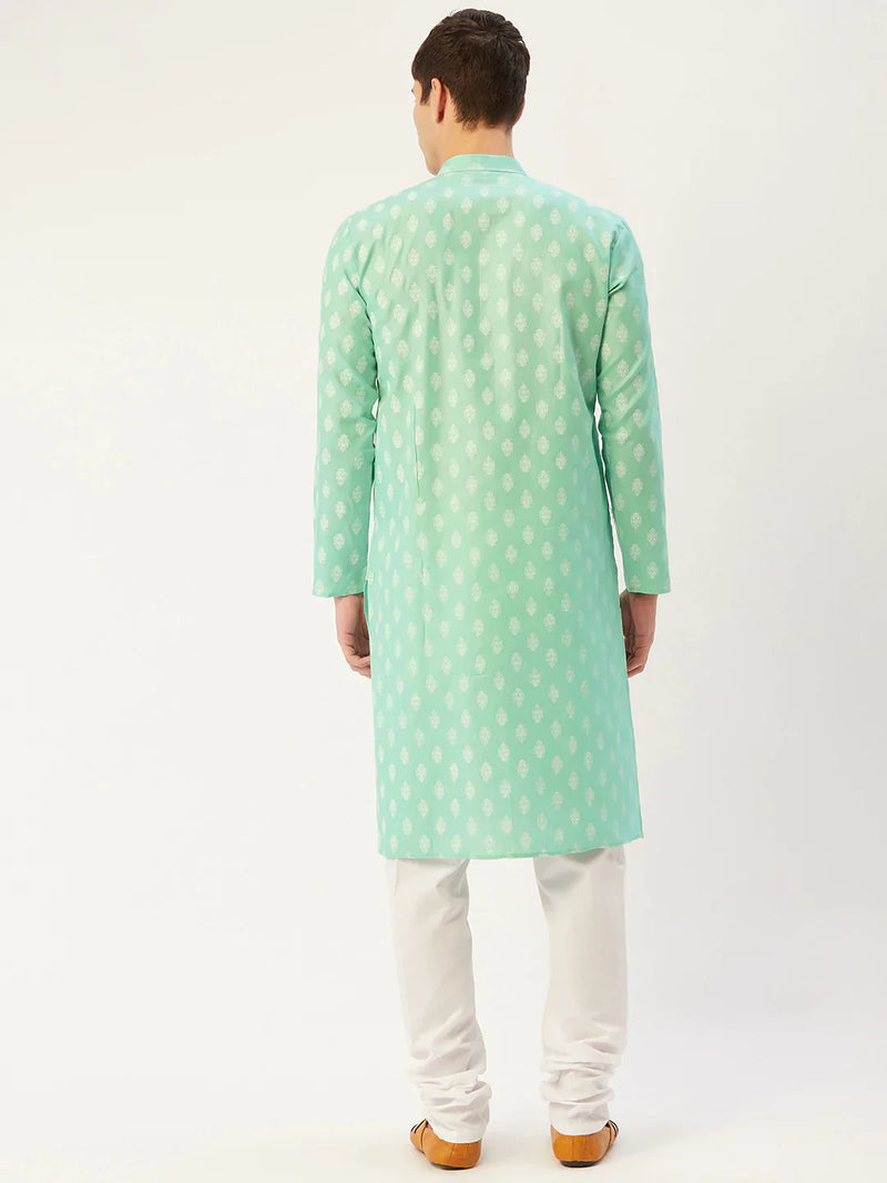 Jompers Men's Green Cotton Floral printed kurta Pyjama Set ( JOKP 650 Green )