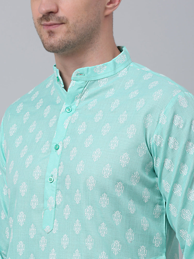 Jompers Men's Green Cotton Floral printed kurta Pyjama Set