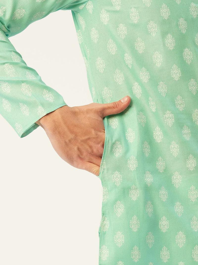 Jompers Men's Green Cotton Floral printed kurta Only( KO 650 Green )