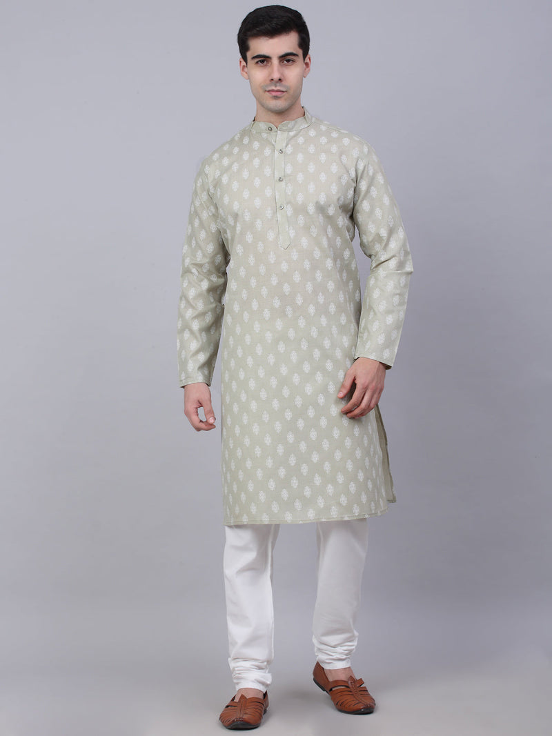 Men's Cotton Floral printed kurta Pyjama Set ( JOKP 650Grey )