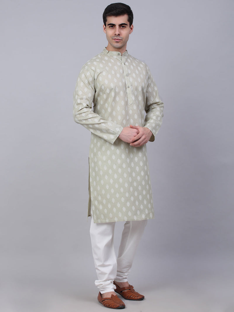 Men's Cotton Floral printed kurta Pyjama Set ( JOKP 650Grey )