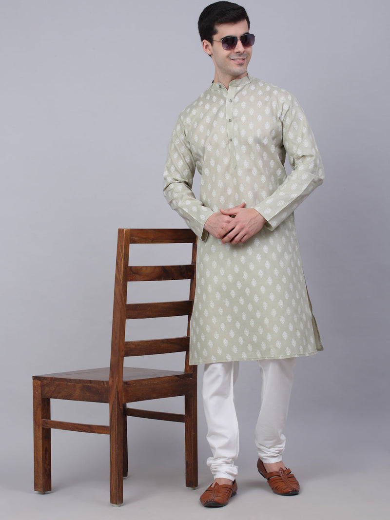 Men's Cotton Floral printed kurta Pyjama Set ( JOKP 650Grey )