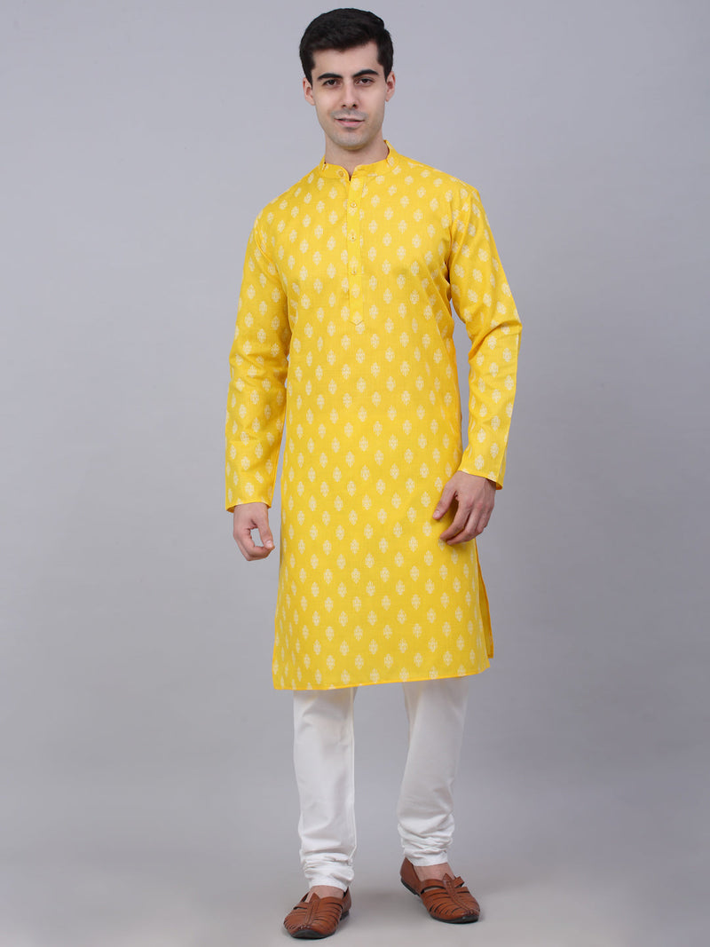 Men's Cotton Floral printed kurta Pyjama Set ( JOKP 650Lemon )