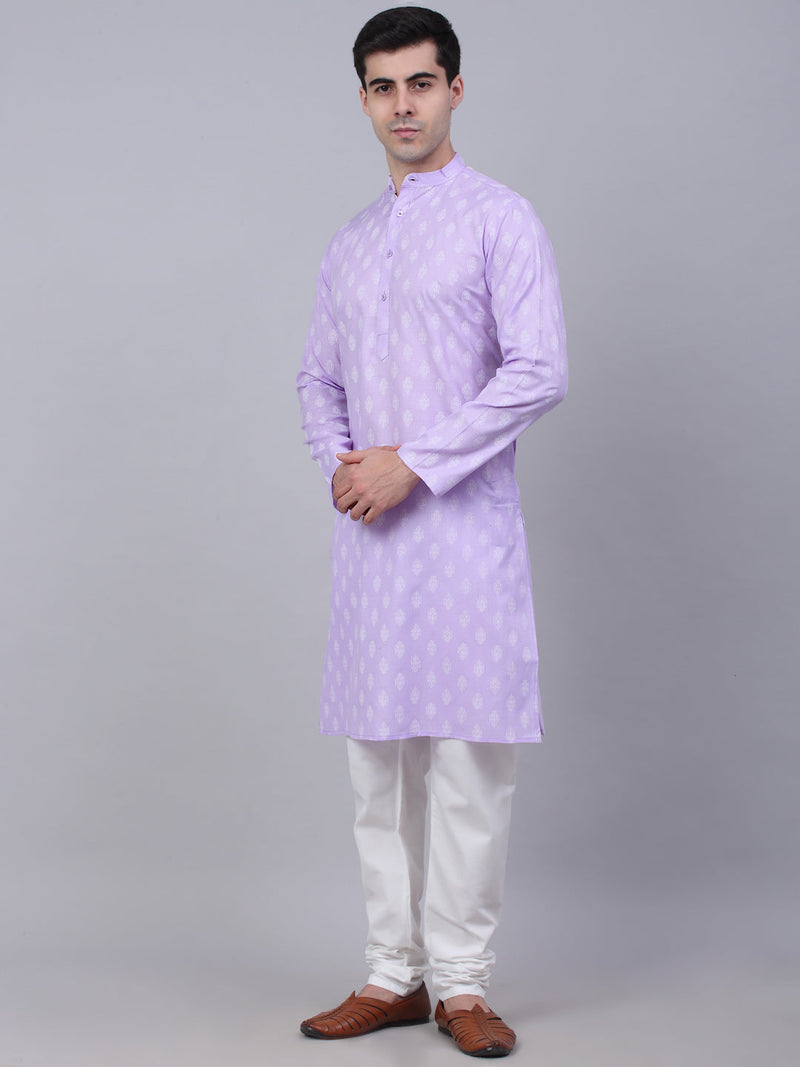 Men's Cotton Floral printed kurta Pyjama Set ( JOKP 650Purple )