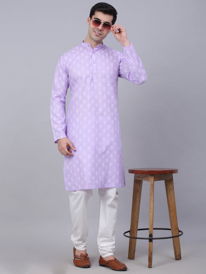 Men's Cotton Floral printed kurta Pyjama Set ( JOKP 650Purple )