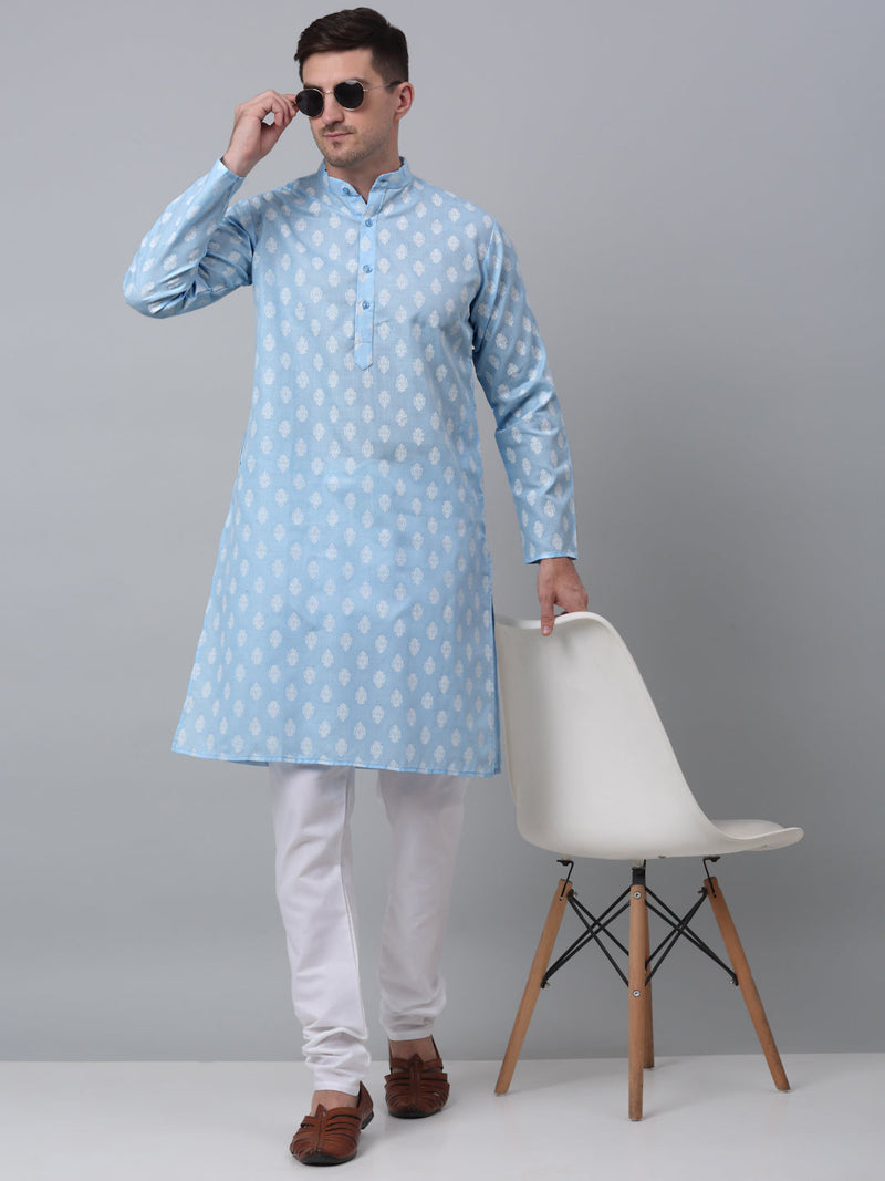 Jompers Men's Sky Cotton Floral printed kurta Pyjama Set