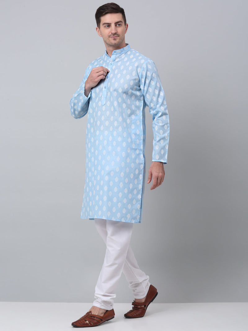 Jompers Men's Sky Cotton Floral printed kurta Pyjama Set