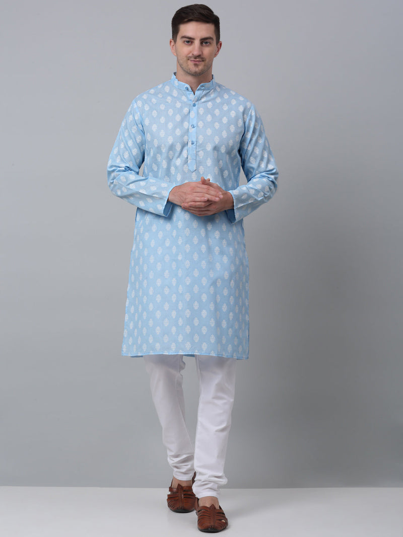 Jompers Men's Sky Cotton Floral printed kurta Pyjama Set