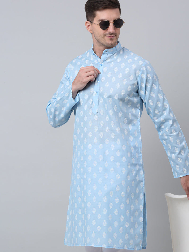 Jompers Men's Sky Cotton Floral printed kurta Pyjama Set