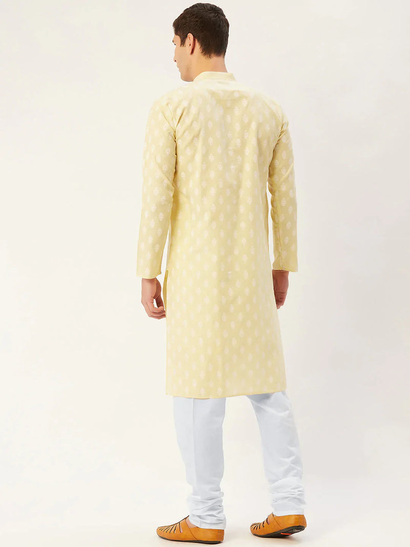 Jompers Men's Yellow Cotton Floral printed kurta Only( KO 650 Yellow )