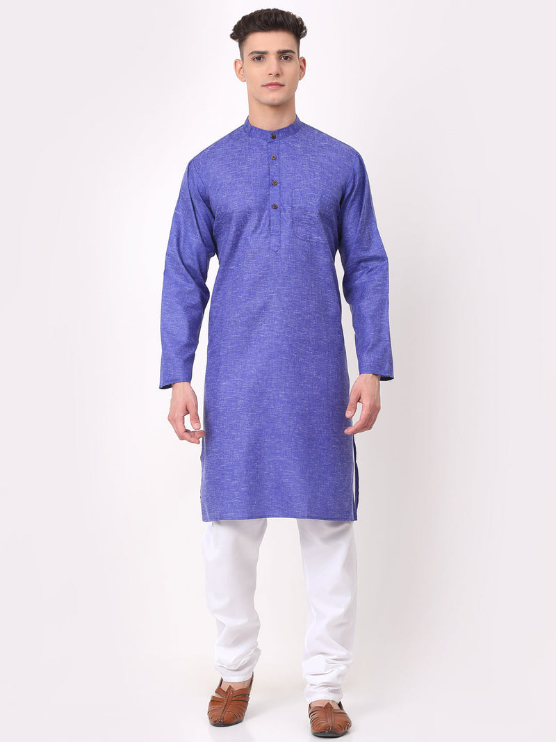 Men's Cotton Solid Kurta Pajama Sets ( JOKP 657Blue )