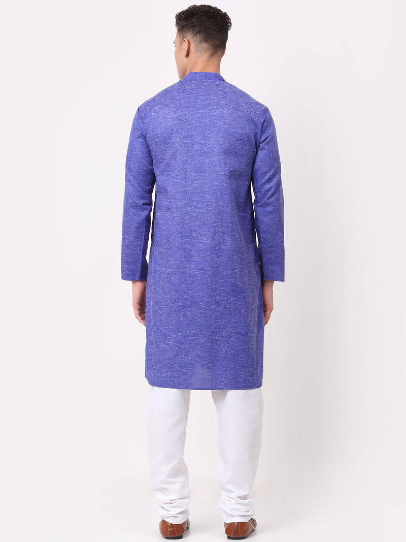 Men's Cotton Solid Kurta Pajama Sets ( JOKP 657Blue )