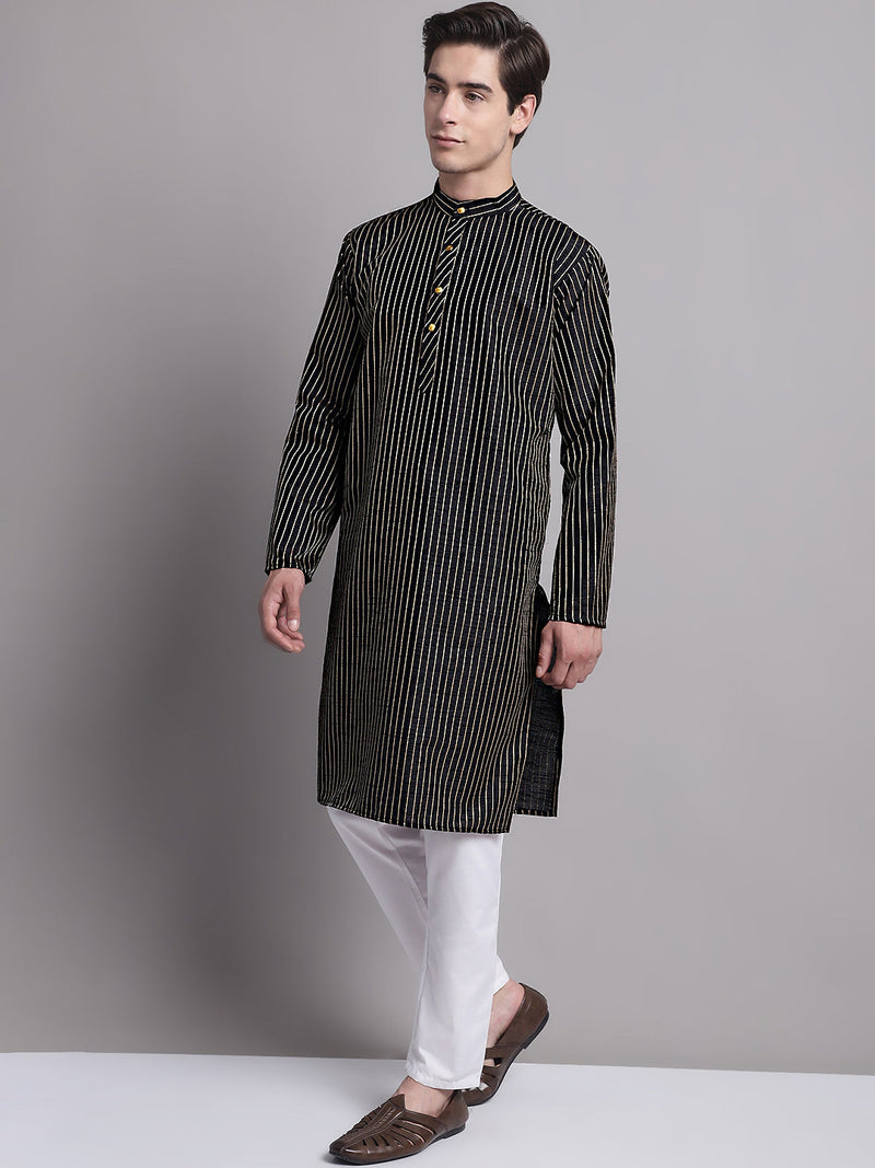 Men Black Embroidered Design Kurta with Pyjamas