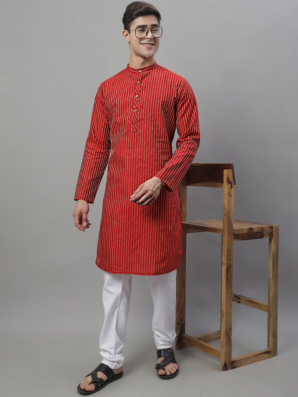 Men Maroon Embroidered Kurta with Pyjamas