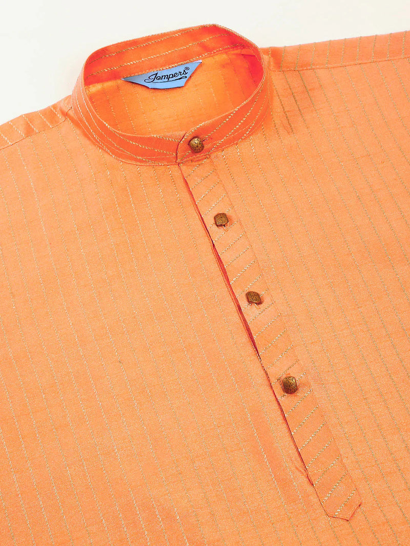 Men Peach Striped Pleated Chikankari Kurta pyjama Set ( JOKP 666 Peach )