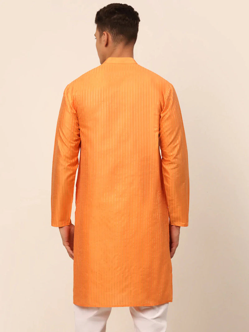 Men Peach Striped Pleated Chikankari Kurta Only ( KO 666 Peach )