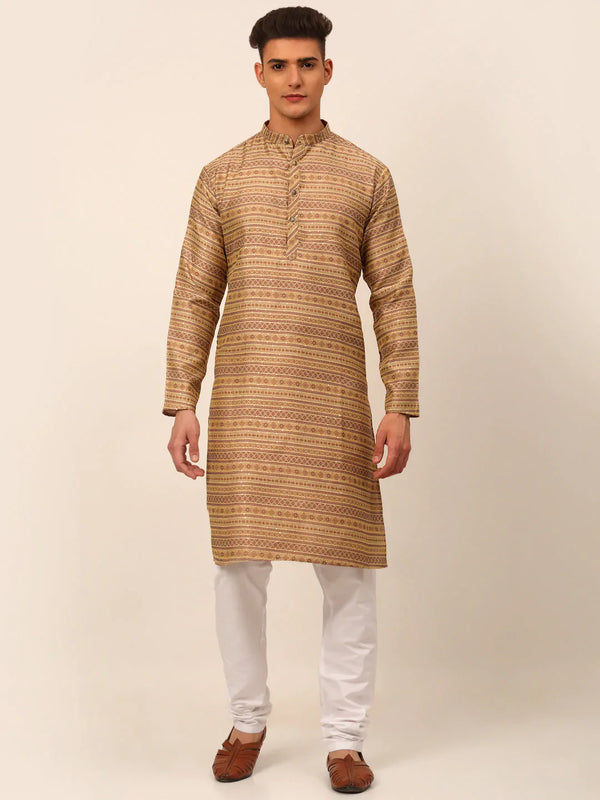 Men Sequinned Kurta with Churidar ( JOKP 668 Brown )