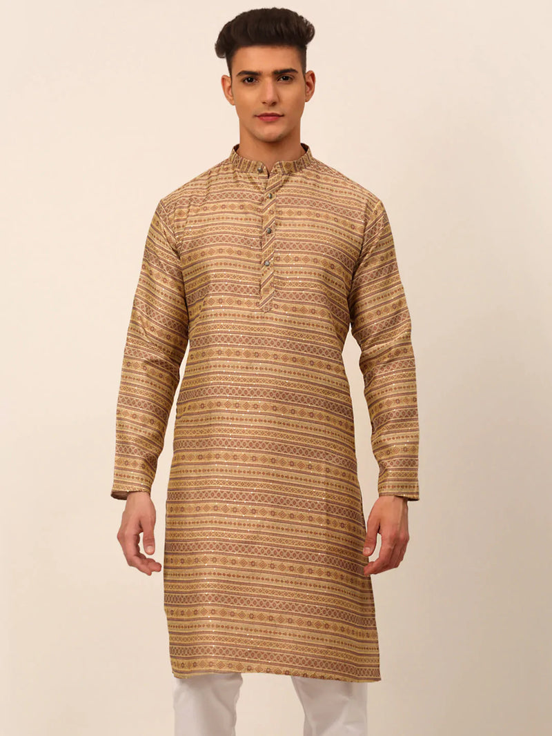 Men Printed Sequinned Kurta Only ( KO 668 Brown )