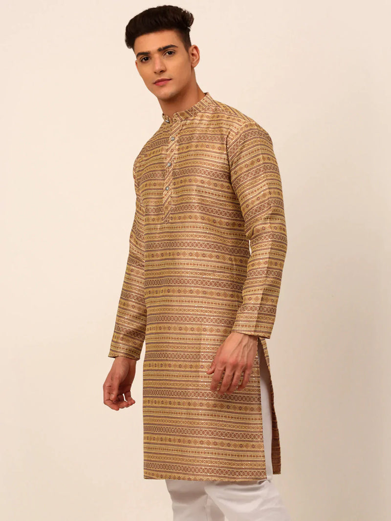 Men Printed Sequinned Kurta Only ( KO 668 Brown )