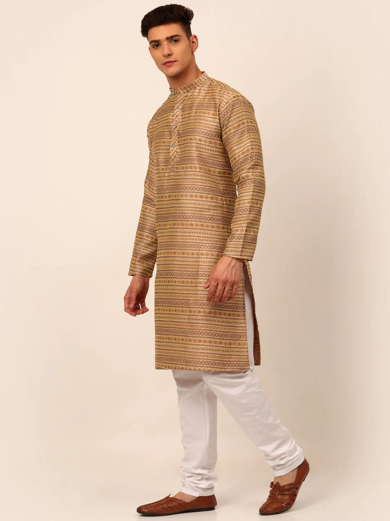 Men Sequinned Kurta with Churidar ( JOKP 668 Brown )