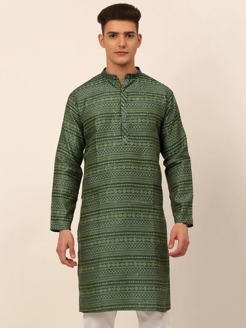 Men Printed Sequinned Kurta Only ( KO 668 Green )