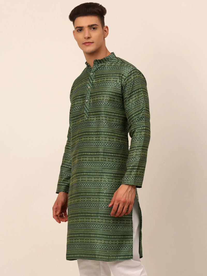 Men Printed Sequinned Kurta Only ( KO 668 Green )