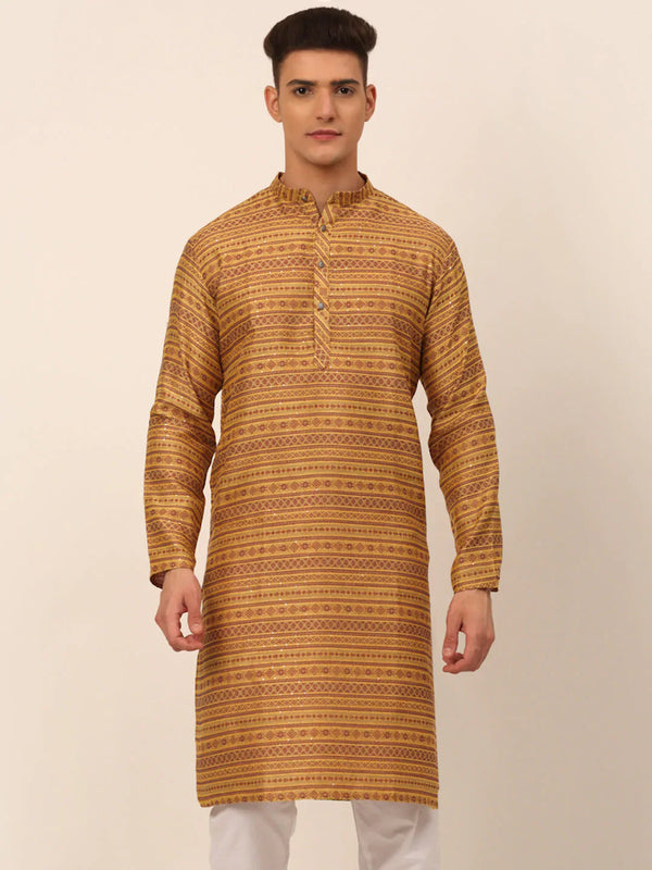 Men Printed Sequinned Kurta Only ( KO 668 Yellow )