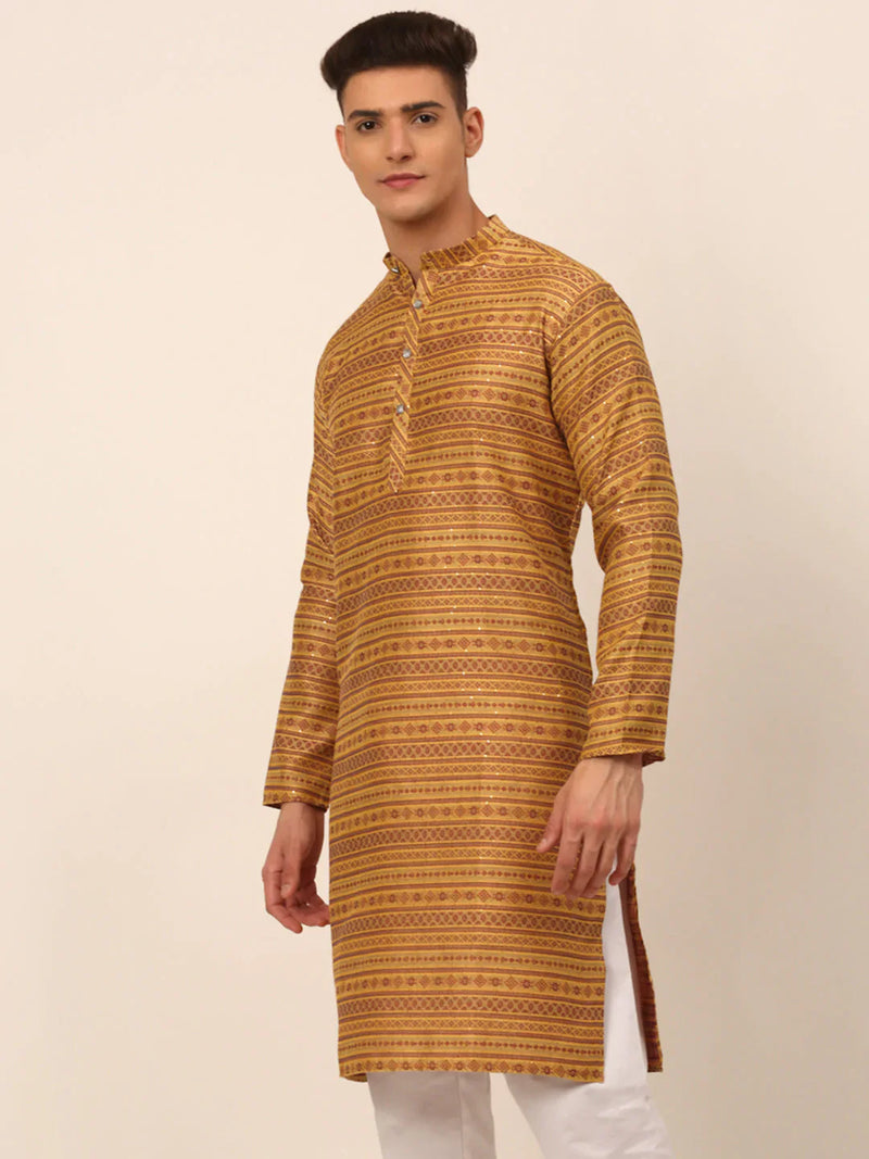 Men Printed Sequinned Kurta Only ( KO 668 Yellow )