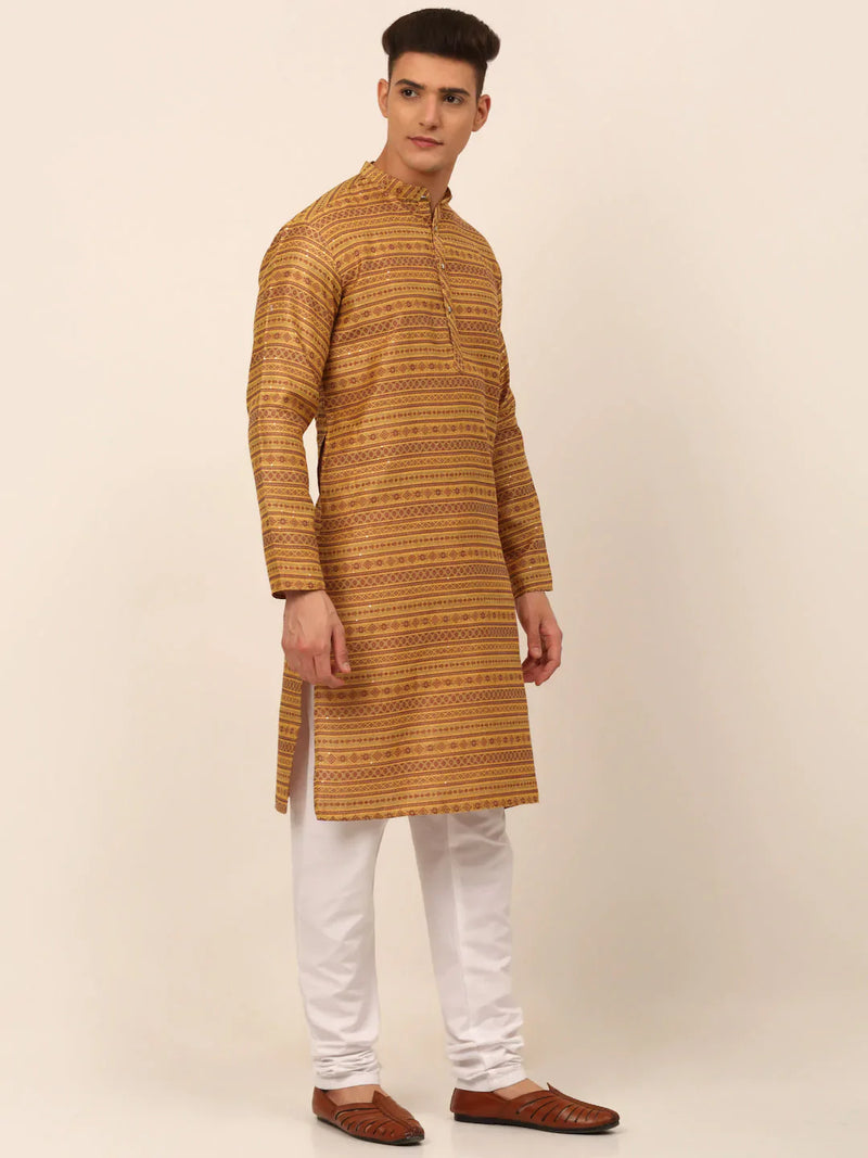 Men Printed Sequinned Kurta Only ( KO 668 Yellow )