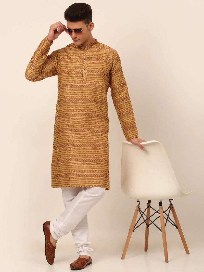 Men Printed Sequinned Kurta Only ( KO 668 Yellow )