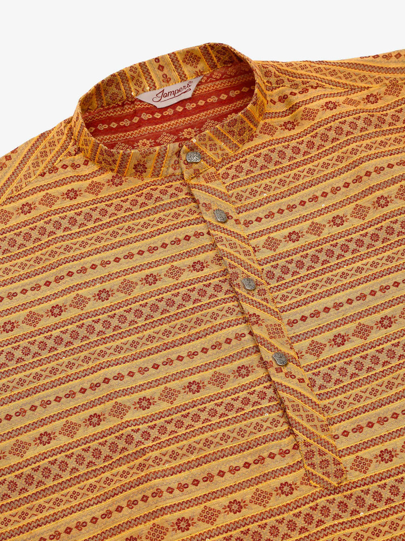 Men Printed Sequinned Kurta with Churidar ( JOKP 668 Yellow )