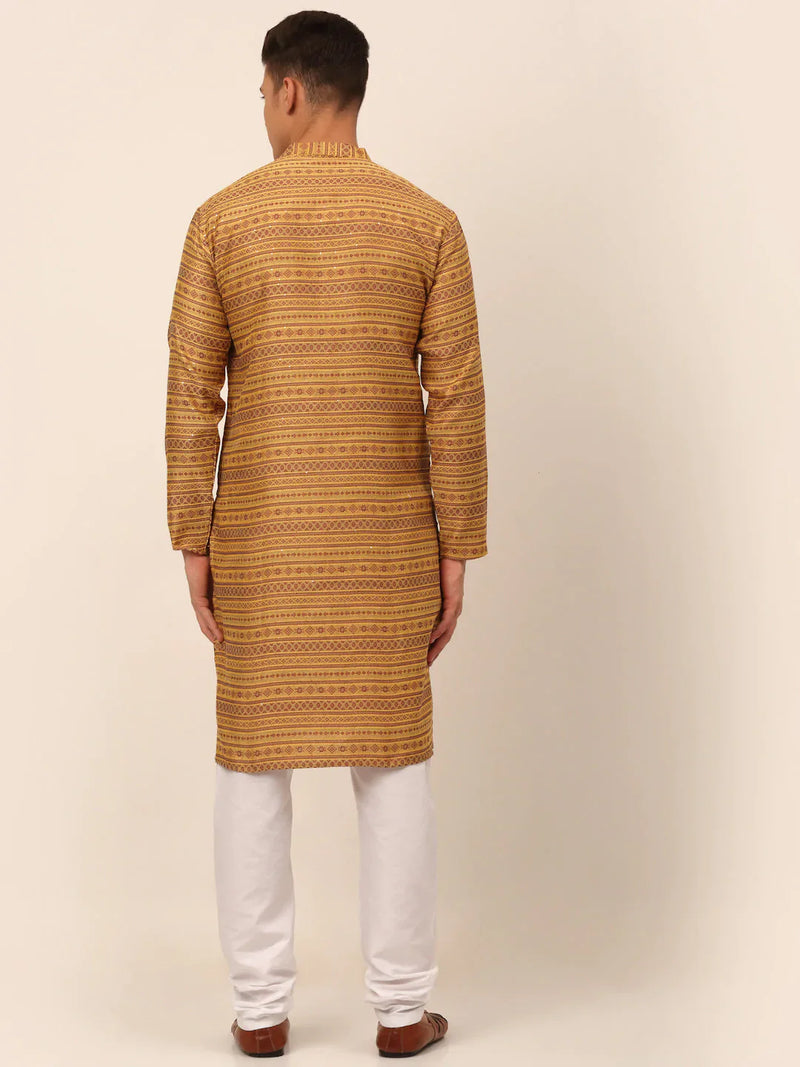 Men Printed Sequinned Kurta with Churidar ( JOKP 668 Yellow )