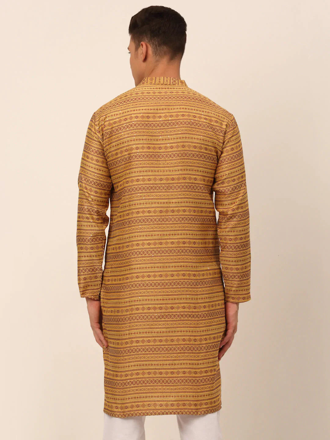 Men Printed Sequinned Kurta Only ( KO 668 Yellow )