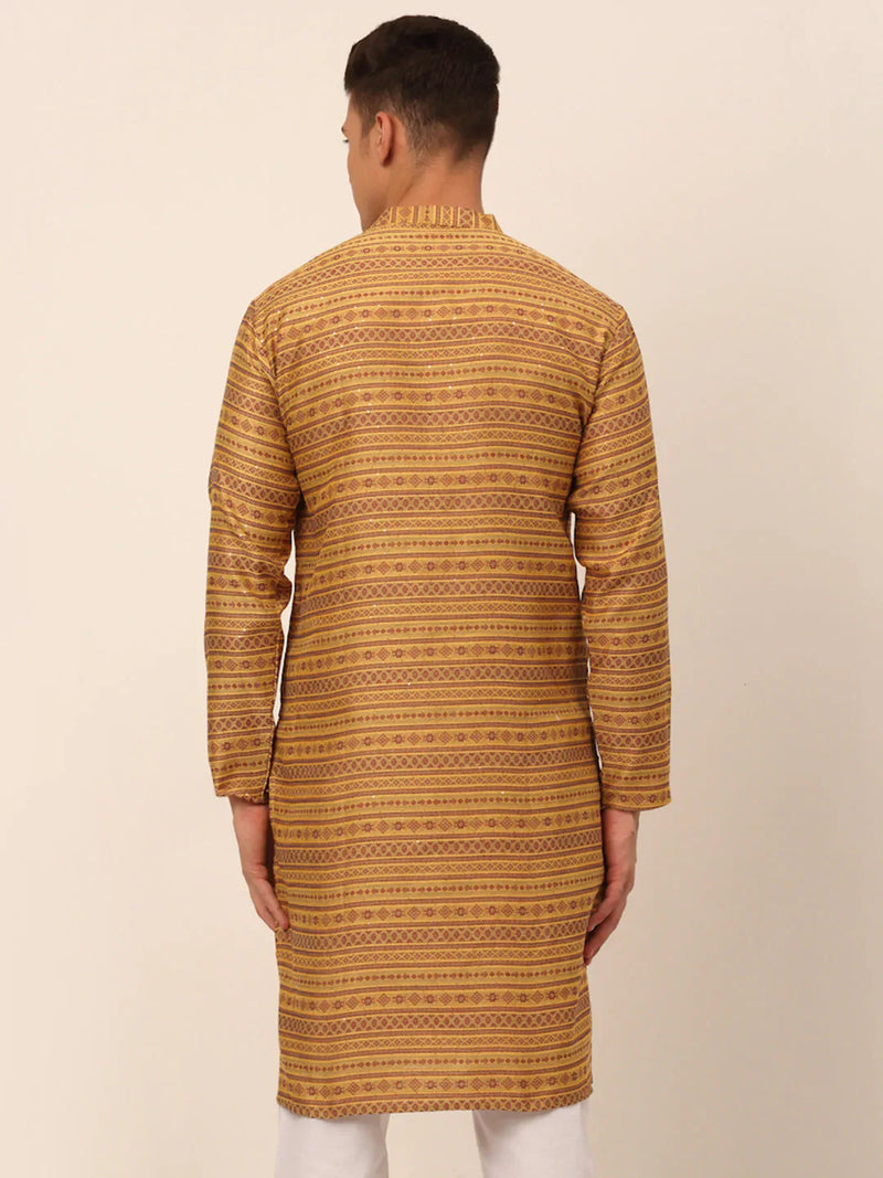 Men Printed Sequinned Kurta Only ( KO 668 Yellow )