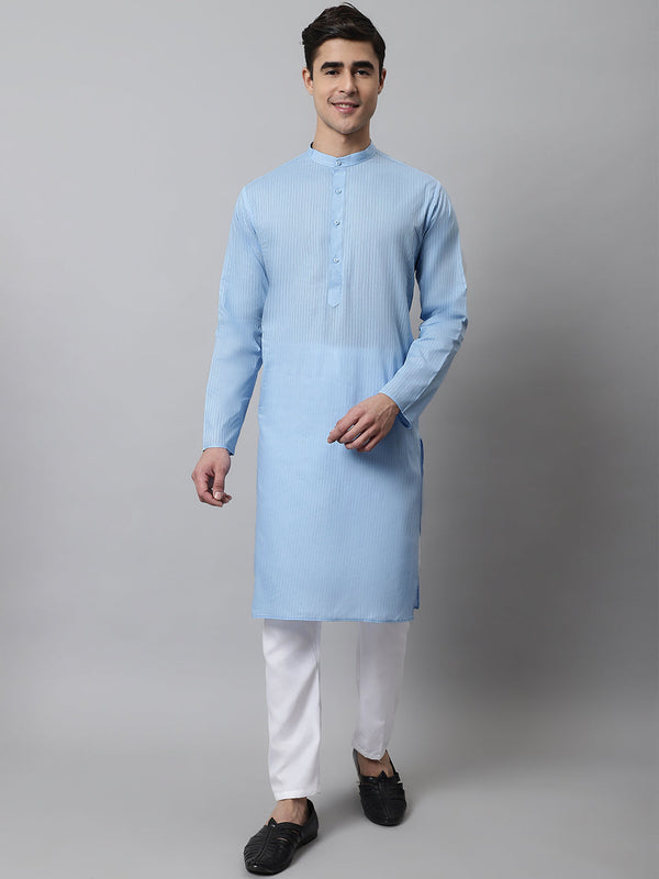 Jompers Men's Light blue Cotton Striped Kurta Payjama Sets ( JOKP 679Light-Blue )