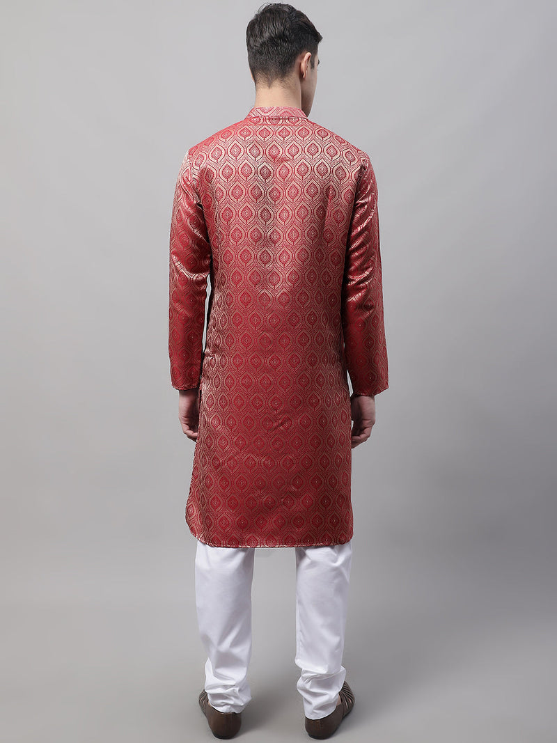 Men Ethnic  Maroon Woven Design Kurta with Pyjamas